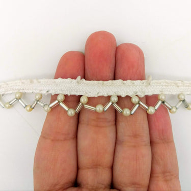 White Fringe Trim, Beaded Trim, White And Silver Beaded Trim